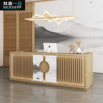  New Chinese cashier Solid wood retro restaurant Teahouse Health reflexology shop Bar Bar Hotel front desk Reception desk table
