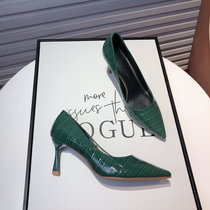 2022 spring new sexy crocodile tattoo leather pointed high heel shoe OL black professional shoes fine with teen girl single shoes