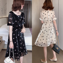 European Station Summer 2022 New European Goods Fashion Round Dot a word for long dress Waist Temperament White Dress Slim