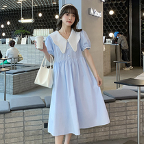 Pregnant Woman Summer Clothing High Level Sensation Mid Dolls Collar Skirt 2022 New Summer Big Code Fashion Tidal Moms Dress Dress