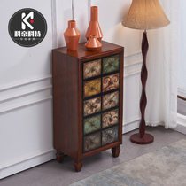 American country chest cabinet solid wood painted porch cabinet European style partition cabinet retro cabinet old storage cabinet