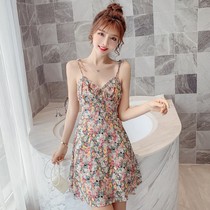 Small crowdsourced oil painting Sensation Broken Flower Harnesses for dress Women Summer Little SubHan Edition New sleeveless cashew A-word short dress