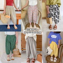 Childrens anti-mosquito pants 2021 Summer Korean version of male and female children Baby Broken Flowers Plaid 90% loose and thin Light Cage Pants Foreign Air