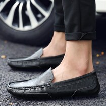 Summer British leather Bean shoes mens Korean version of the trend Joker one pedal breathable Tide brand driving lazy shoes