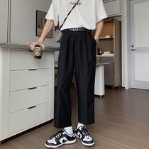 Hualun boys black pants men Korean version trend summer air conditioning pants trousers cropped slacks loose thin