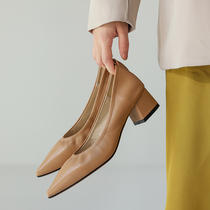 Soft full leather ~ French style small high heel heels Heel Genuine Leather with Grandmother Shoe Ou Goods OL Commute All Season Single Shoes