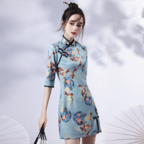 National tide cheongsam young 2021 New Improved girl Chinese style dress small man short female sleeve