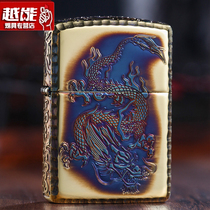 Original zippo lighter new pure copper smoked gold four-sided Tang grass dragon mens ZP