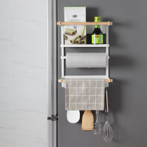Japanese wrought iron refrigerator shelf magnetic kitchen storage washing machine side wall hanger fresh film Paper towel shelf