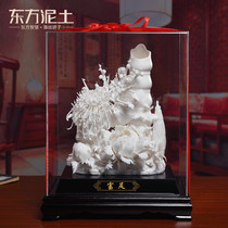 Oriental clay Dehua white porcelain ceramic hand-kneaded flower craft ornaments Chinese living room decorations rich