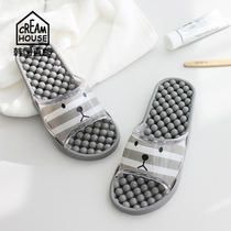 (CreamHouse) Korean Stripe Bear Summer Men and Womens Couples Bathroom Non-Slip Massage Slippers