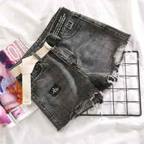 High waisted denim shorts female summer Korean version of thin 2020 Spring European station Joker Black gray loose straight hot pants