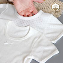 100% cotton breathable mesh cotton summer and autumn thin children short sleeve T-shirt white boy girl baby child