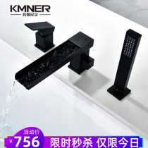 German extended cylinder side bathtub faucet All copper three-piece set Black split waterfall shower with shower hot and cold