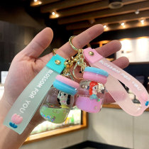 Princess Cute Rafting Bottle Key Chain Floating In Oil Acrylic Key Pendant Flow Sand Liquid Hangover Key Buckle