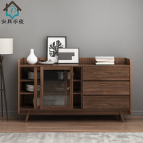 Nordic multifunctional solid wood sideboard glass cabinet walnut color restaurant Tea cabinet kitchen locker lockers