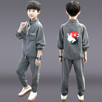 Childrens clothing boys autumn suit 2021 autumn handsome boy spring and autumn children denim two-piece set