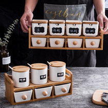 Household ceramic seasoning can seasoning box set creative flip sauce bottle can kitchen supplies chili salt jar