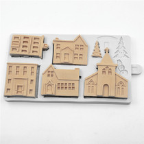 New food grade turned sugar cake silicone mold small house Christmas gingerbread house Mousse chocolate decoration baking