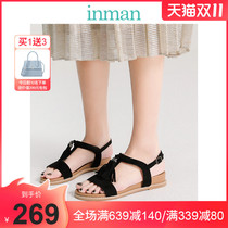 Inman womens shoes 2021 new female students British sandals fashion tassel flowers retro Roman womens shoes