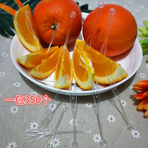Disposable transparent fruit crystal fork fruit parquet with plastic fork thickened OK fruit cut fork a pack of 350