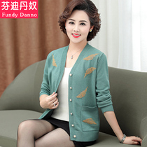 Mom autumn coat short middle-aged women Spring and Autumn foreign-aged thin knitted small cardigan coat