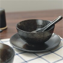 Creative rice bowl Black ceramic bowl Japanese and Korean bowl Noodle bowl Salad bowl Soup bowl Household tableware set