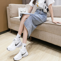 Denim skirt skirt a female 2021 new small man split slim high waist bag hip skirt long summer