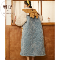 Coral velvet pajamas womens autumn and winter long thick dressing gown three-layer flannel sweet and lovely home wear
