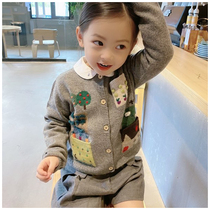 Autumn Japanese girls foreign style new cartoon sweater knit sweater Children Baby wool cardigan coat coat coat