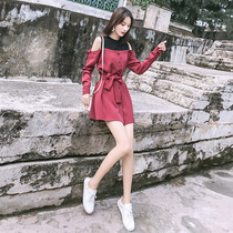 Red dress spring dress 2021 new women early spring temperament shirt skirt foreign air strapless pop skirt early spring