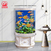 Fish tank semicircle small water-free Landing home living room large glass ecological aquarium cylindrical goldfish tank
