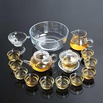 Heat-resistant glass tea set set set of transparent bubble teapot home office kung fu tea set Puer tea cup