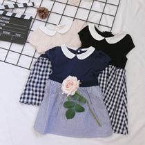 (two pieces) the original 79-day children's baby girl cotton plaid stitching short sleeve dress