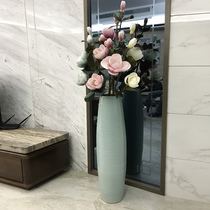 Jingdezhen modern European-style simple light luxury ceramic floor-to-ceiling vase living room tall and large dried flower flower arrangement blue