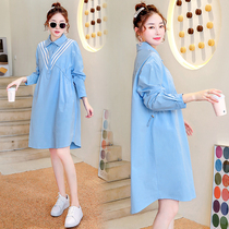 Pregnancy Woman Dress 2021 New Korean Version Loose size Slim Fall Long Sleeve Dress Mid length Temperament Skirt Children