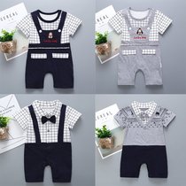 Baby conjoined clothes cotton summer 0 Boys 3 months short sleeve jumpsuit 9 month New Baby Baby 1 year old ha clothes