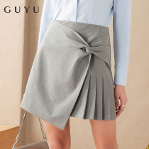 (Clearance Welfare) Anti-glare A-line skirt womens autumn pleated short skirt college style irregular gray skirt