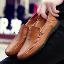 2022 new brand mens shoes leather bean shoes mens leisure shoes English casual leather shoes breathable lazy shoes