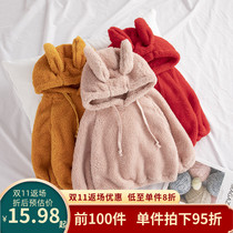 Girls thickened sweater female baby warm extra thick double-sided lamb sweater woolly hooded foreign cute top Korean