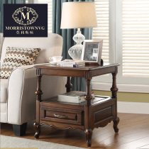 American full solid wood small square living room sofa side side cabinet European square small tea table square small tea table