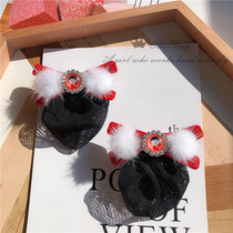 Festive China Wind Great Red Water Mink Hair hair clip Nip Balls head Childrens Butterfly knot Hair Accessories Girl Hair Net Pocket