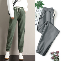 Autumn and winter velvet sweatpants womens loose thick Korean version of bunch feet slim casual pants 2021 New ins tide