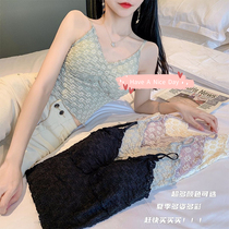 Sweet hipster sling coat Women summer wear beautiful back floral bottom with short vest with chest pad