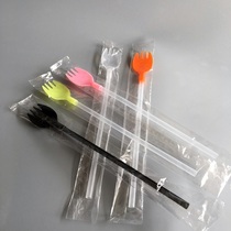 Disposable fruit tea straw with fork long straw fork spoon answer milk tea straw extended fruit tea special 25cm