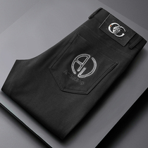 Light extravagant high-end plus suede thickened black jeans Mens autumn and winter warm upkeep Tide Cards Small Straight Drum Casual Pants Men