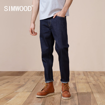  Simwood Jianmu mens clothing (CT03 comfortable cone type)Denim red edge micro-elastic casual nine-point jeans men