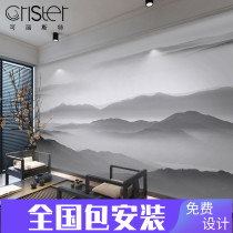 Chinese abstract artistic conception TV background wall 5d wallpaper sofa living room wallpaper ink landscape painting wall cloth 8d mural