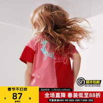 MQD children's clothing girls T-shirt 2021 summer new children's mandarin duck stitching contrast color short sleeve foreign style color-changing T-shirt tide