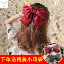 Red bow hairclip large adult female back head hair accessories Japanese simple versatile hairpin spring clip horizontal clip